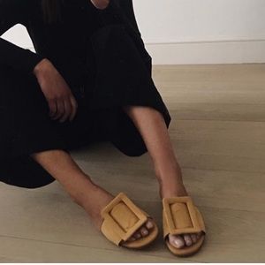 MNG Buckle Suede Slide Sandal